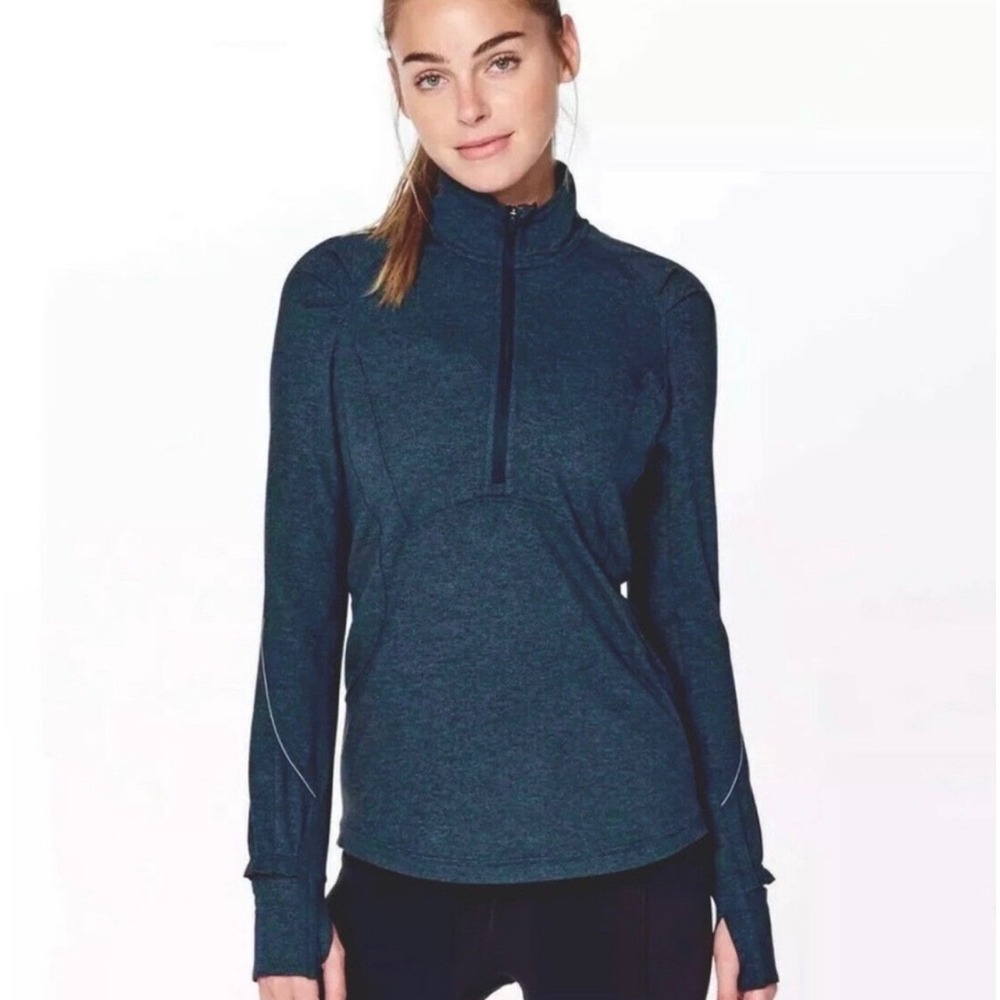 Lululemon Sporty‎ Extra Mile 1/2 Zip Pullover Teal Gym Thumbhole Women 6 Workout